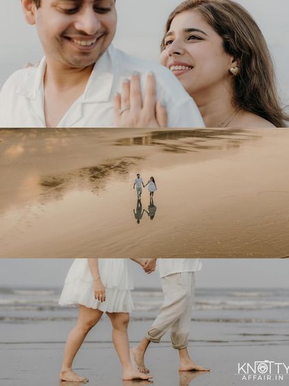 This collage uses creative framing to tell a story. From a close-up of their smiles to a wide shot of them as a small part of a vast landscape, it captures both intimacy and scale.