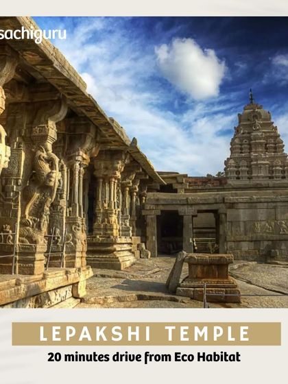 The architectural beauty of Lepakshi Temple, with its detailed carvings and ancient murals, is a quick 20-minute drive from Eco Habitat.