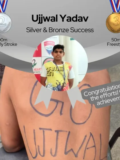 Ujjwal Yadav's silver and bronze success at the Weekend Invitational Meet. The "Go Ujjwal" on his back shows our team spirit.