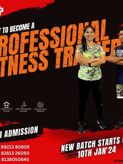 This is an admission announcement for our Professional Fitness Trainer course. We offer flexible payment options and the ability to learn from home, helping you pursue your passion for fitness.