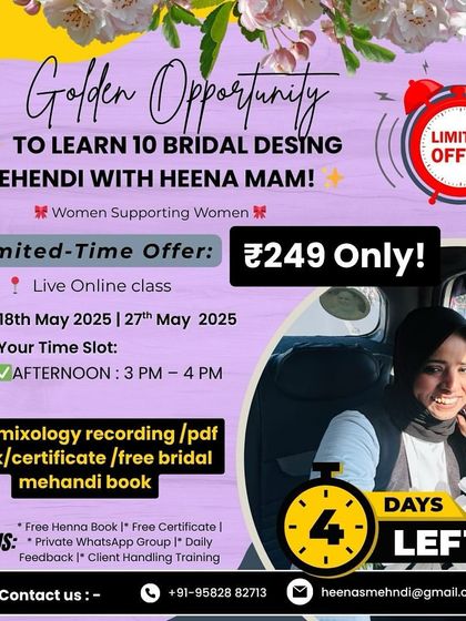 This is an announcement for my limited-time offer on a 10-day bridal design course. It's a focused workshop for learning 10 different bridal designs with live online classes.