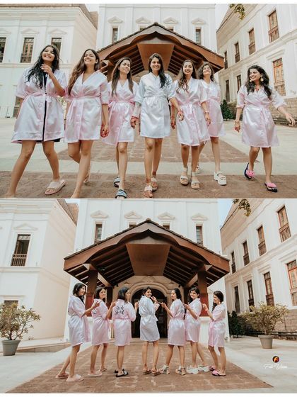 The bride and her bridesmaids sharing a fun, relaxed moment before the ceremony. We capture these important memories with the bride's closest friends.