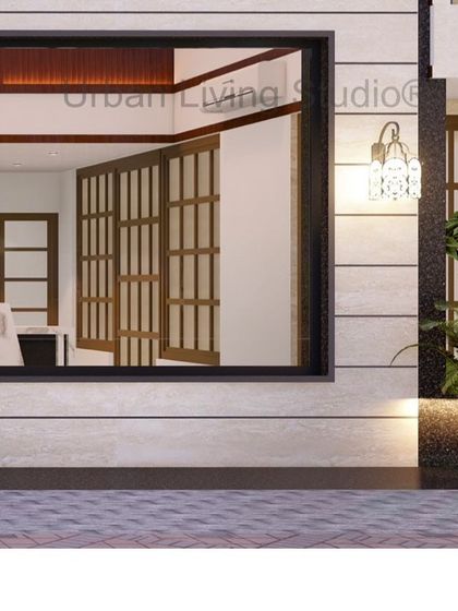 This render shows the thoughtful integration of landscape and architecture. A built-in planter with soft uplighting sits beside the main entrance, adding a touch of nature to the modern facade.