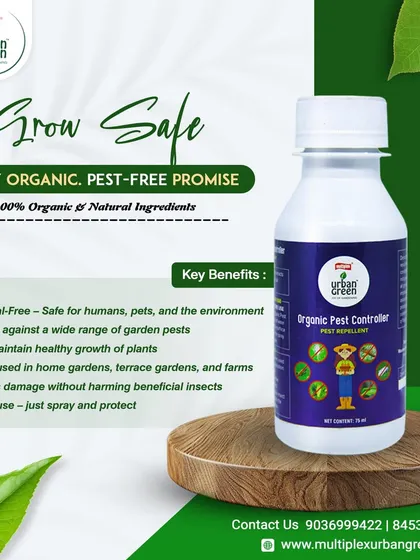 Our commitment to safety means we only use 100% organic and natural solutions. This is our Organic Pest Controller, a chemical-free pest repellent that is effective against common garden pests while being completely safe for humans, pets, and beneficial insects.
