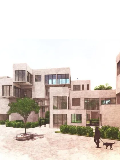 This render of the Ayodhya housing project highlights the pedestrian-friendly central plaza, designed to be the social heart of the community.
