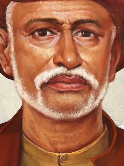 A close-up detail of my acrylic painting of Mahatma Jyotiba Phule, focusing on his determined expression.