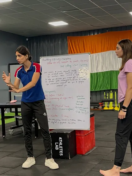 A workshop in progress. Our senior athletes often lead sessions to share their knowledge and experience with the next generation.