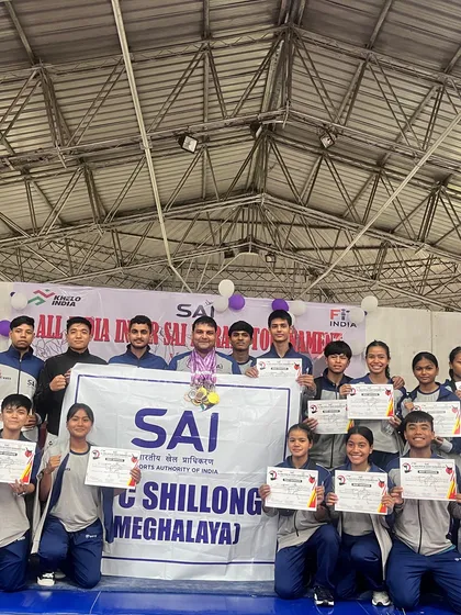 The SAI STC Shillong team with our impressive medal haul from the All India Inter SAI Karate Tournament. We secured 7 golds, 9 silvers, and 7 bronzes.