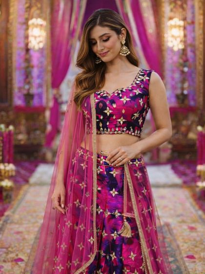 A candid-style shot that highlights the intricate work on the blouse and the playful tassels on the skirt. It’s an outfit that’s beautiful from every angle.