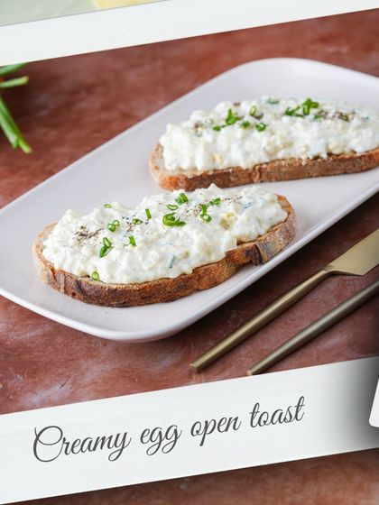 A simple yet elegant start to your meal. Our creamy egg open toast on sourdough bread is a light, protein-packed option for breakfast or a snack.