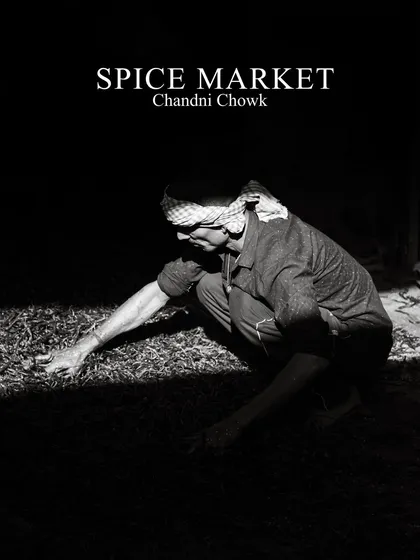 A worker sorts spices in the shadows of Khari Baoli, Old Delhi. I used the dramatic shaft of light to highlight the human element that keeps this ancient market alive, a classic example of my documentary street photography style.