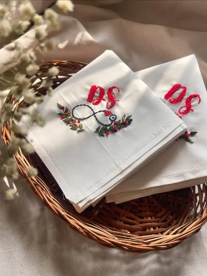 These custom embroidered handkerchiefs look so elegant resting in a wicker basket, ready to be gifted.