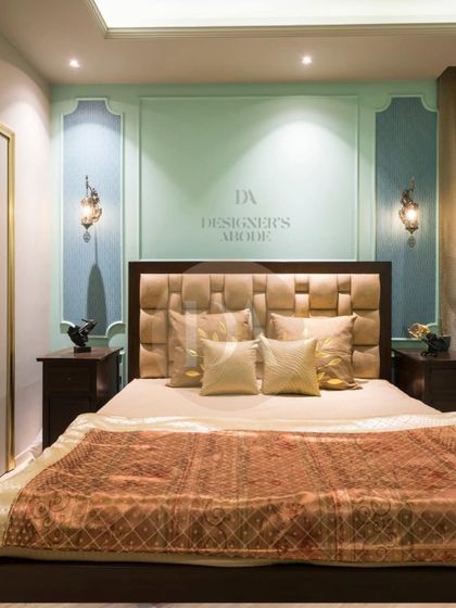 A bedroom from our "Picturesque Abode" project, featured in multiple design magazines. The design combines a soft color palette with luxurious textures and classic wall treatments for a truly elegant feel.