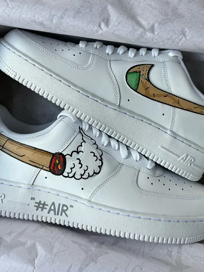 A custom Nike Air Force 1 with a design inspired by RAW rolling papers.