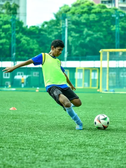 A U15 player practices his shooting technique, striking the ball with perfect form. This is a glimpse of the hard work our players put in to prepare for the upcoming season.