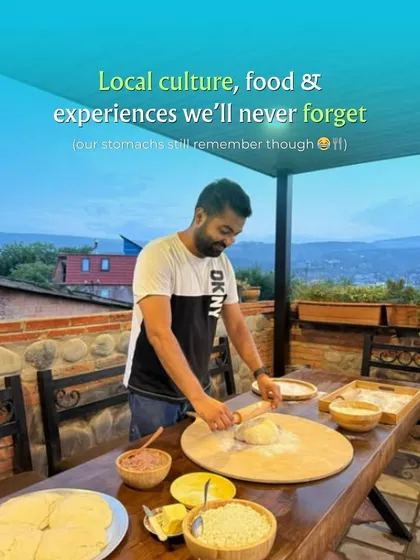 We believe the best way to know a culture is through its food. Here's one of our travelers learning to make traditional Georgian bread. Our trips include hands-on cooking classes with locals.