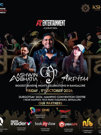 The full lineup for the biggest Dandiya celebration. It's an honor to share the stage with DJ Ganesh and DJ Arpita to curate an unforgettable Navratri experience.