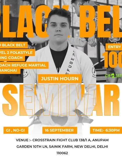Seminar alert. We look forward to hosting BJJ Black Belt and folkstyle wrestling coach Justin Hourn to work with our team on Gi and No-Gi techniques.