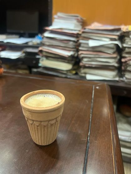 A cup of chai in a kulhad during a break in Lucknow. These small, simple pleasures are what make hectic workdays more enjoyable.