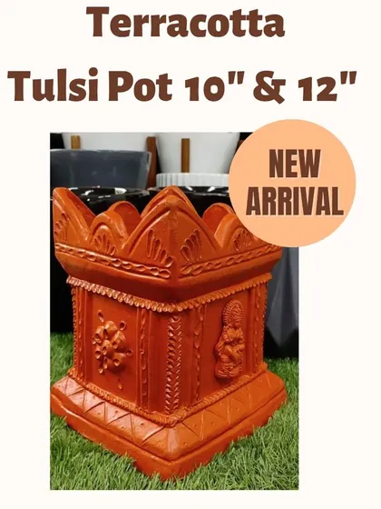We are excited to offer these new, intricately designed terracotta Tulsi pots. Available in 10 and 12 inch sizes, they are a traditional and beautiful addition to any home garden or sacred space.