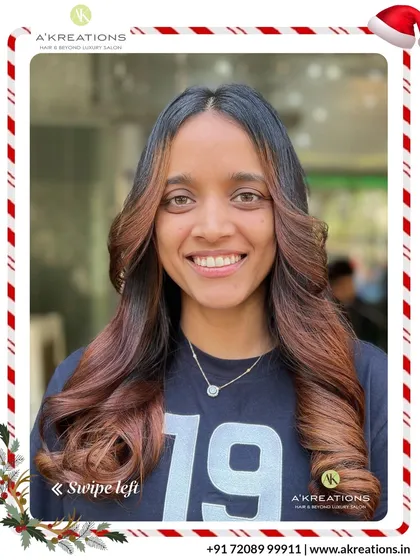 This beautiful reddish-brown ombre melts from a dark root into warm, coppery ends, creating a seamless and glowing transition.