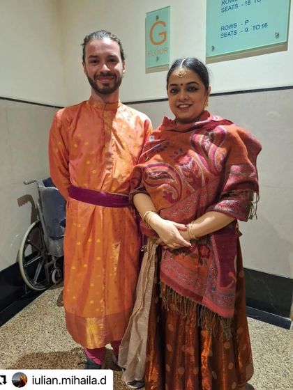 My student Iulian, who came all the way from Romania to learn Kathak. His dedication is truly inspiring, and it was a joy to see him perform on stage for the first time at our Rivaayat Dance Festival.