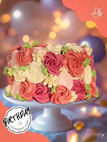 This cake for Priyanka in Vasant Kunj was a true labor of love, a whole garden of buttercream blooms. The rich texture and vibrant colors of the piped flowers make it an edible work of art.