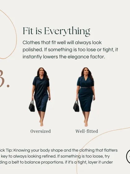 Fit is everything. Clothes that are too loose or too tight instantly lower the elegance factor. A well-fitted garment will always look more polished and expensive.