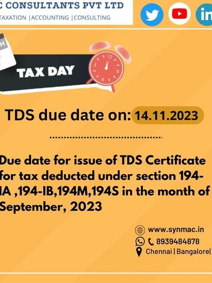Another specific deadline alert. This graphic reminds taxpayers about the due date for issuing TDS certificates for tax deducted under various sections in the month of September 2023.