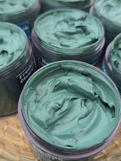 A final close up of the Charcoal Face Pack, highlighting its handmade quality.