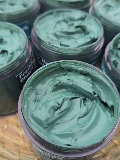 A final close up of the Charcoal Face Pack, highlighting its handmade quality.