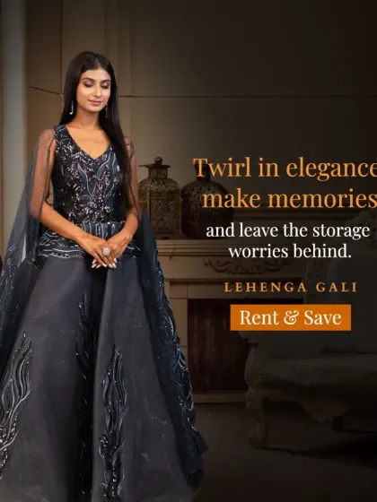 Twirl in elegance and leave the storage worries behind. This dark grey gown with a sheer cape and subtle sparkle is a sophisticated option for any evening event.