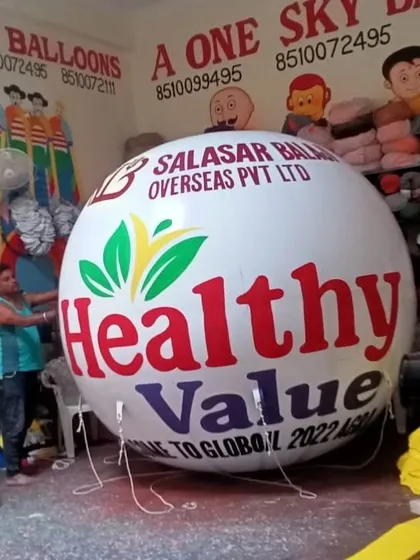 This is a custom sky balloon I made for the brand 'Healthy Value'. The multi-color logo printing shows the level of detail I can achieve for your brand.