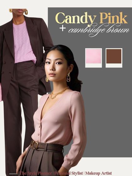 Candy pink and Cambridge brown is an unexpected but beautiful pairing. It's a soft and feminine combination that still feels powerful and office-appropriate.