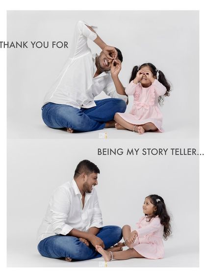 A father's love captured in two simple, powerful images. His playful side comes out as he makes funny faces with his daughter, showing the joy and storytelling that defines their relationship.