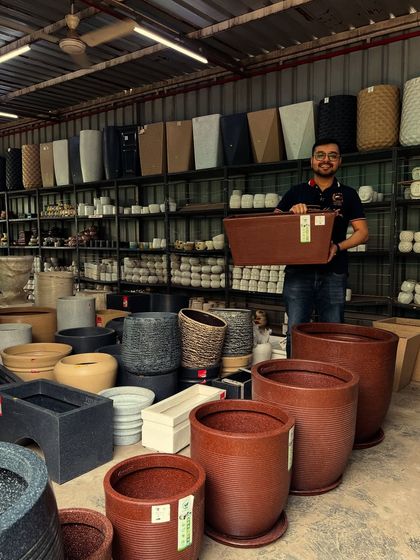 This image showcases the variety of shapes and sizes available in my nursery, from large rectangular planters to round pots of different diameters, ensuring you find the perfect fit for any plant.