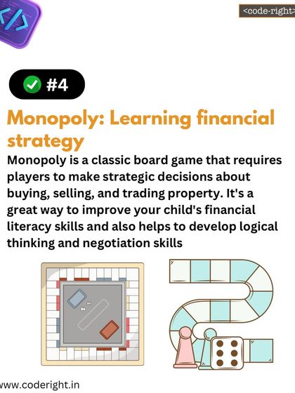 The classic board game Monopoly teaches financial literacy and strategy. Players learn to make decisions about buying, selling, and trading, which develops logical thinking and negotiation skills.