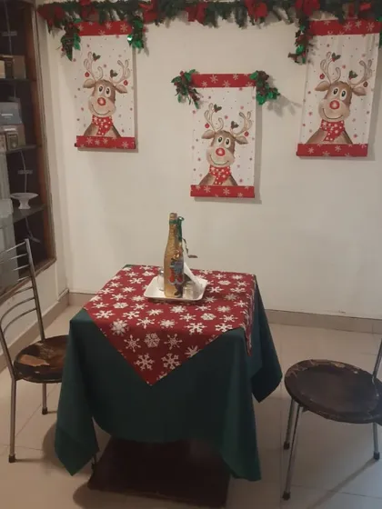 A cozy corner for two, perfect for a romantic Christmas dinner.