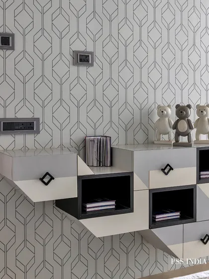 Who said storage can’t be a statement? This geometric, black-and-white checkered shelving unit is a work of art in itself, blending bold design with everyday function.