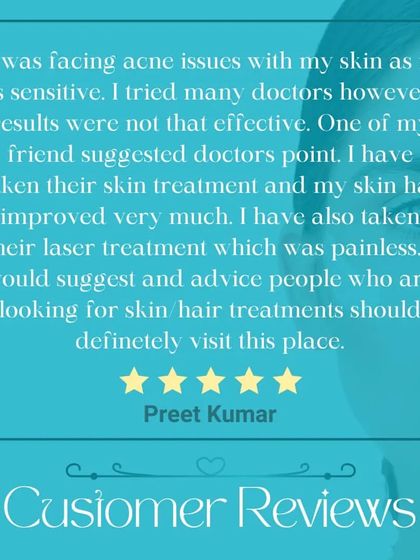 A review from Preet Kumar, who was happy with his painless laser treatment for acne. We are always thrilled when clients recommend us for skin and hair treatments.