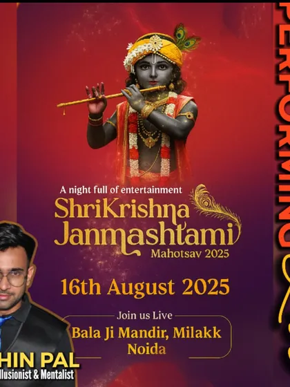 A poster for a special performance at a Shri Krishna Janmashtami Mahotsav in Noida.
