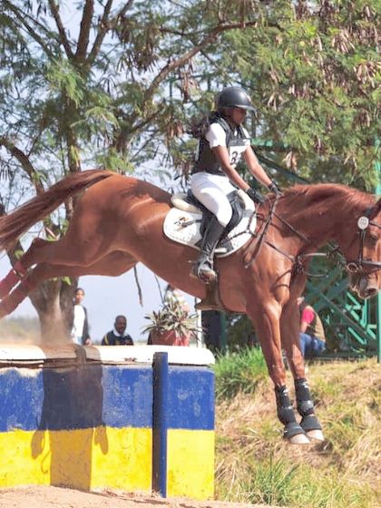 An action shot from the FEI World Eventing Challenge, where my student secured a World Rank of No. 5. This demonstrates the high level of skill required for eventing.