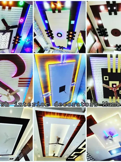 An excellent collection of trending false ceiling designs. This collage showcases a variety of modern styles using PVC panels, creative lighting, and bold geometric shapes.
