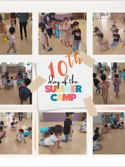 Another look at Day 10, focusing on group activities. Children are seen crawling and playing together, demonstrating how we encourage teamwork and social development through fun exercises.