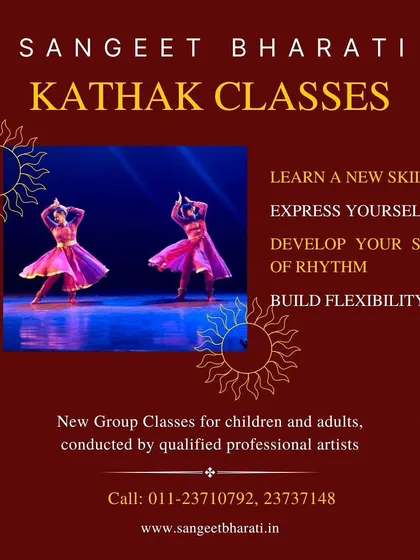 Two dancers in a synchronized spin, a hallmark of Kathak. Our curriculum is designed to build flexibility, a strong sense of rhythm, and the ability to express oneself through movement.