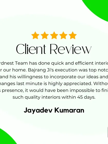 "Quick and efficient interiors" and "top-notch execution" are words we love to hear. This client appreciated our willingness to incorporate their ideas and complete the project within just 45 days.