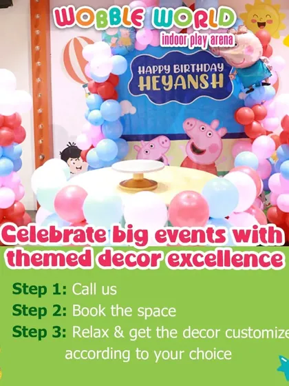 A Peppa Pig themed setup, showing how easy it is to book and customize your party. Just call us, book the space, and we'll handle the decor.