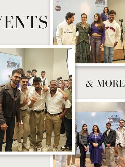 Our team with Bollywood stars Shahid Kapoor, Pooja Hegde, and Sanya Malhotra at various promotional events in Delhi.