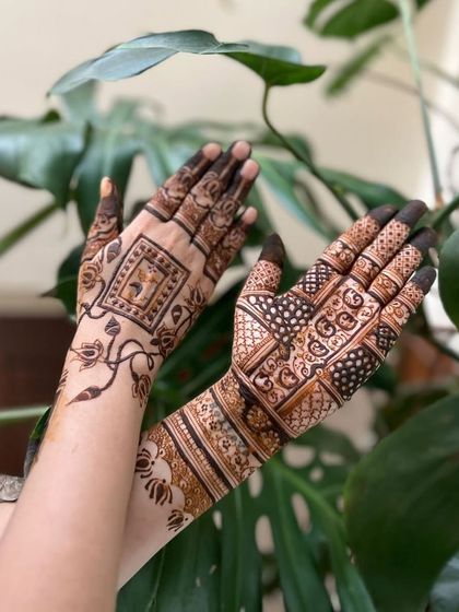 A unique design featuring a mix of modern and traditional elements, including a portrait and geometric patterns.