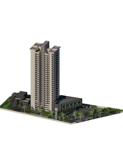A duplicate of ID 63, this 3D model view of the mixed-use development allows for a comprehensive assessment of its form, scale, and site layout.